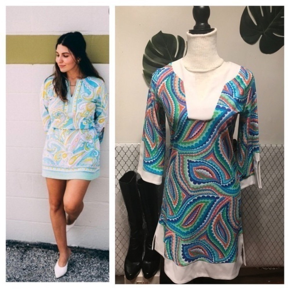 Bo & Nic multi colored scuba dress cruise wear